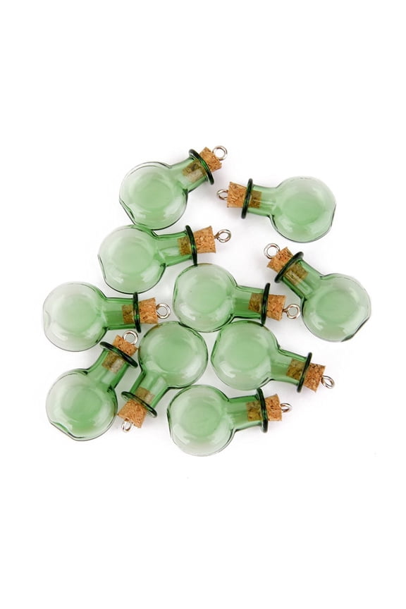 10 Pc Bottle Green Gemstone Craft Bottles Wishing Drift Charm or Pendant