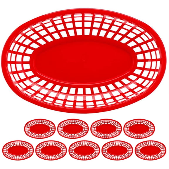 Raindrops 10 Pcs Basket Tray for Shop Use Red Plastic Snack Organizers with Oval Shape