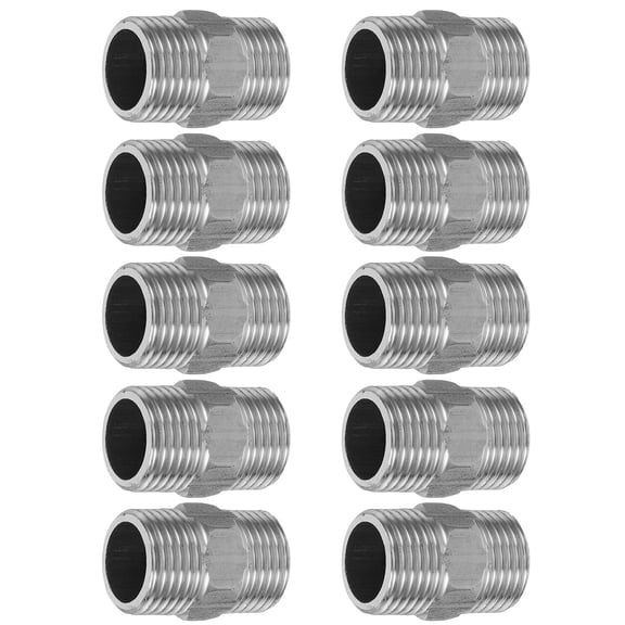 Raindrops Threaded Pipe Fittings Stainless Steel Reducer Bushing for Home Silver 10Pcs