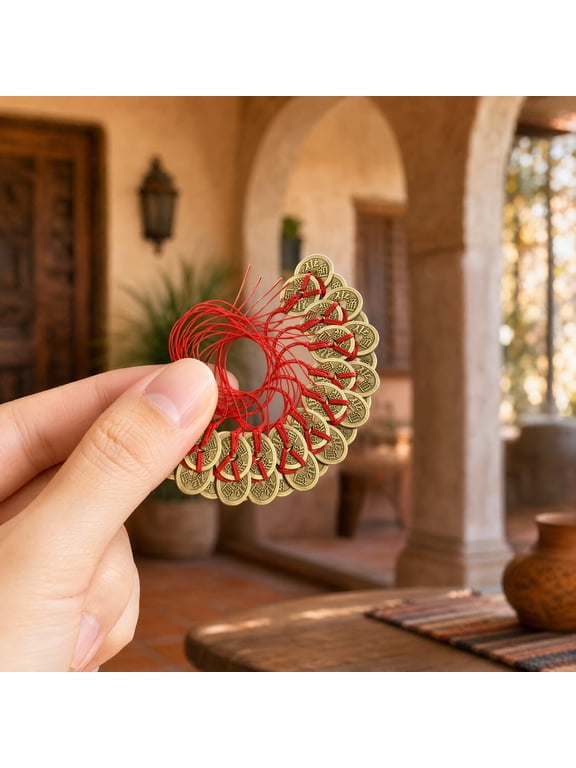 shui Coins Decors Multi Color Rope Alloy New Year Wall Hanging Decor