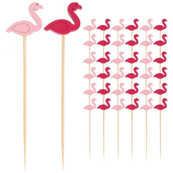 LABRIMP 100Pcs Flamingo Bamboo Cocktail Picks with Smooth Surface for Fruit Skewers and Beverage Decoration