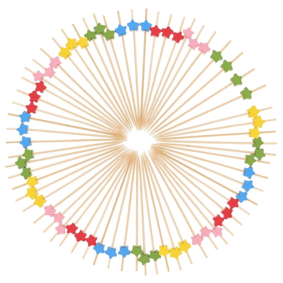 Raindrops Cocktail Picks Wooden Star Shape Adornment Home Use 100Pcs 4.72X0.39X0.20in