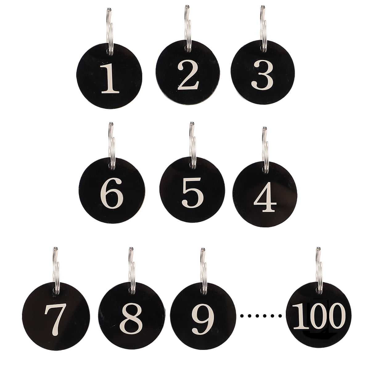 Raindrops 100 Pcs Round Acrylic Key Number Tags, Digital Hand Key Labels, 3.5x3.5x0.2cm Keychain Markers