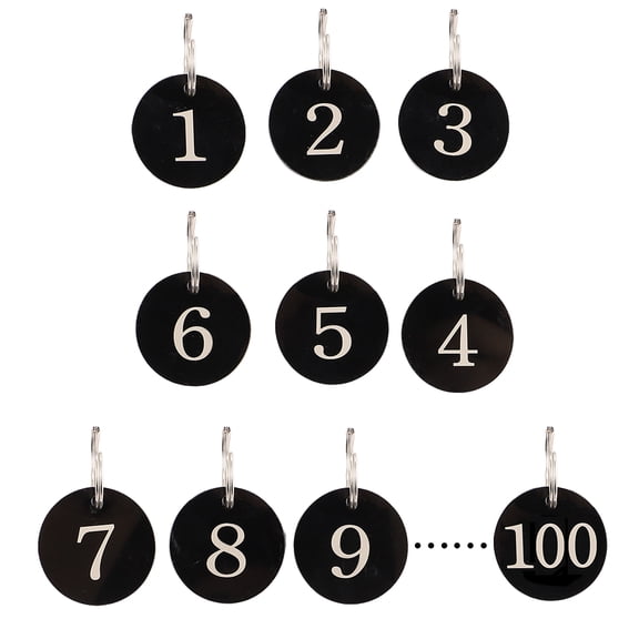 Raindrops 100 Pcs Round Acrylic Key Number Tags, Digital Hand Key Labels, 3.5x3.5x0.2cm Keychain Markers