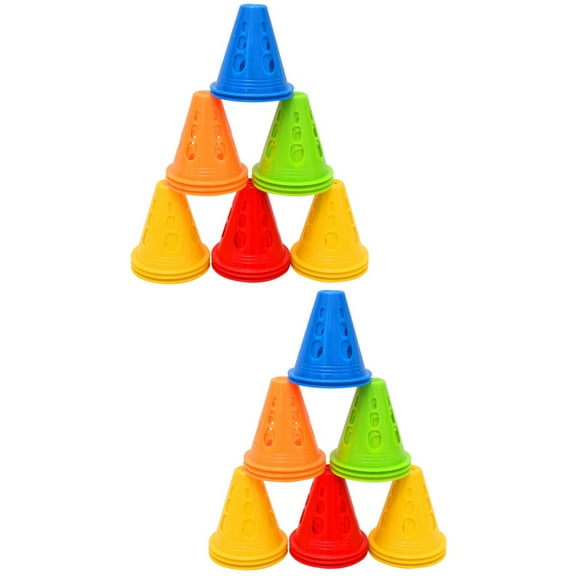 Raindrops 100 Pcs Windproof Spot Marker Cones Horn Cones Sign Barrel Skating Flat Base Cone Holes Design Obstacle for (Yellow, Red, Blue, Green, Orange Style)
