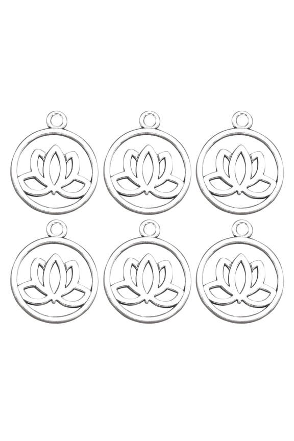 100Pcs Simple Design Charms for Crafting Alloy Round Lotus Flower for DIY Accessories in Antique Silver