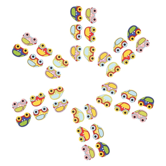 Raindrops 100Pcs Wooden Coat Buttons Cartoon Car Shape Craft Sewing Accessories