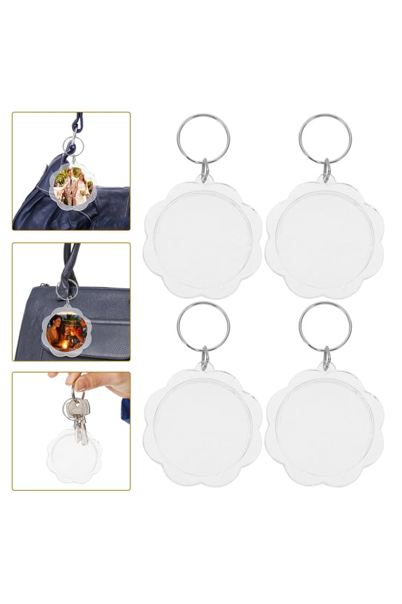 100Pcs Clear Acrylic Picture Keychain Flower Shape Photo Holder