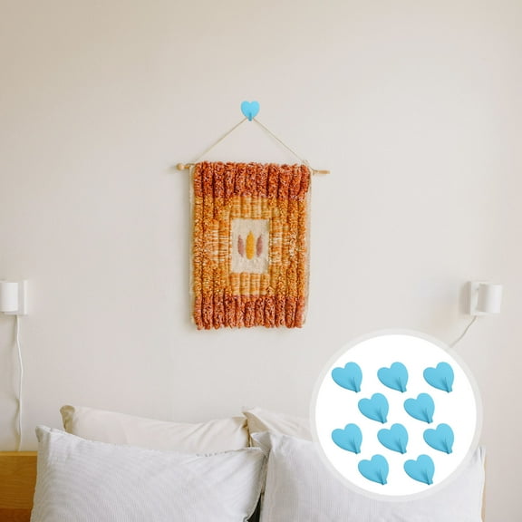 Raindrops 10Pcs Blue Heart Shaped Iron Hooks for Heavy Duty Adhesive and Household Organizing Use