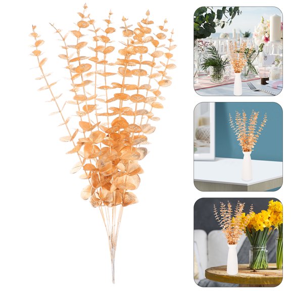 Raindrops 10Pcs Artificial Eucalyptus Leaves Stems Golden Plastic For General Users