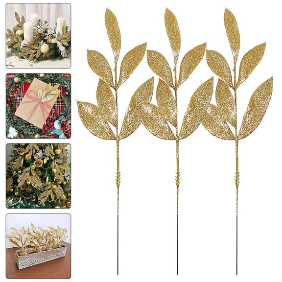 Raindrops 10Pcs Floral Picks Golden Plastic Christmas Wreath Decoration Home Decor Families