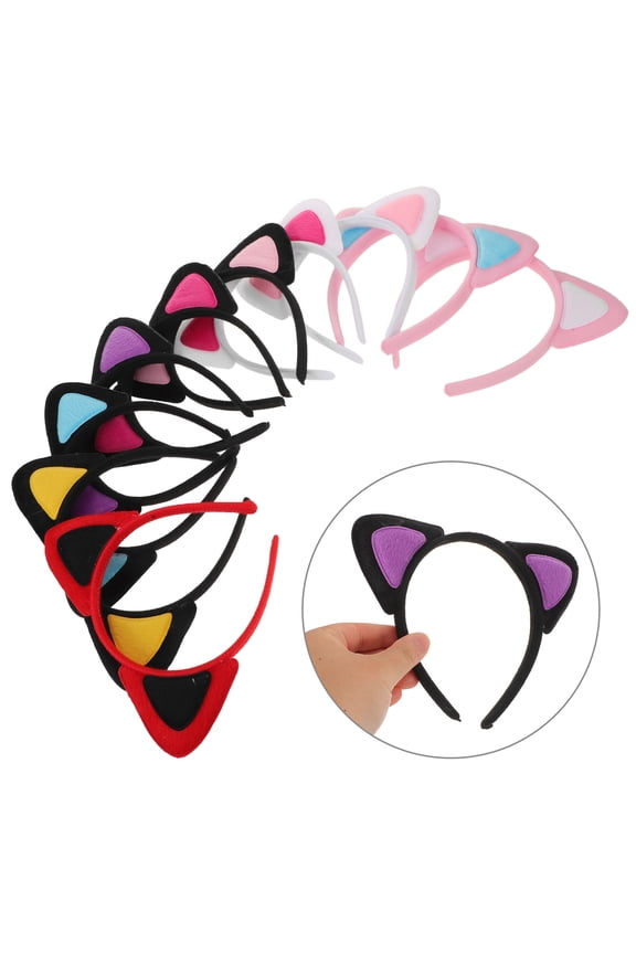 10Pcs Furry Cat Ears Headband Soft Plush Animal Hair Accessory for Party Cosplay