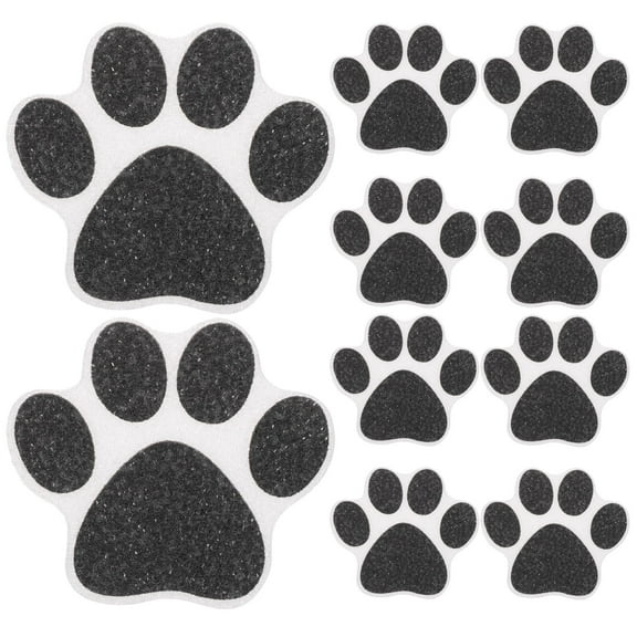 Raindrops Set of 10 Black Non-Slip Paw Stickers, PEVA Decorative Floor Accessories for Safety
