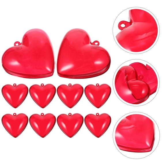 Raindrops 10Pcs Romantic Heart Hanging Decoration Plastic Red for Weddings and Holidays