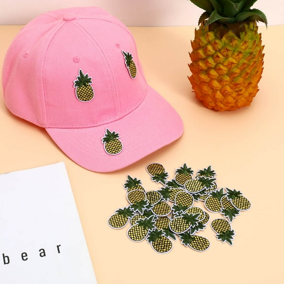 Raindrops 10pcs Pineapple Shape Dacron Patches Iron-on for Clothes Cartoon Hawaii Pineapple Patches Yellow
