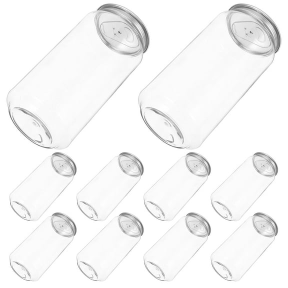 Raindrops 10pcs Clear Plastic Juice Bottles with Aluminum Pop Can Caps Empty Refillable Drink Bottles for Juice Smoothies Tea Coffee 400ml
