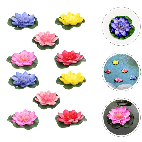 Raindrops 10Pcs Artificial Floating Lotus Flower Plants For Indoor And Outdoor Use Blue EVA Natural Style