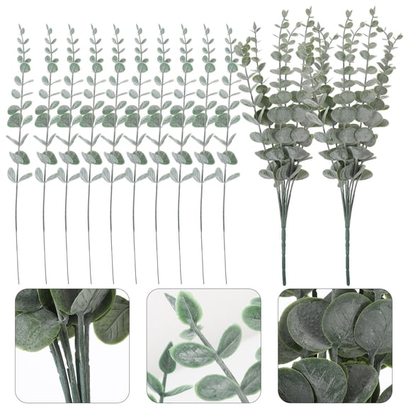 Raindrops Artificial Eucalyptus Stems Green Plastic Natural Atmosphere for Decor 1Set