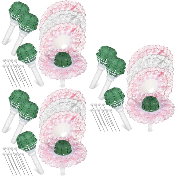 Raindrops 12 Sets  Bouquet Holder with Wrap Artificial Flower Supplies Floral Handle Bouquet Holder for Wedding