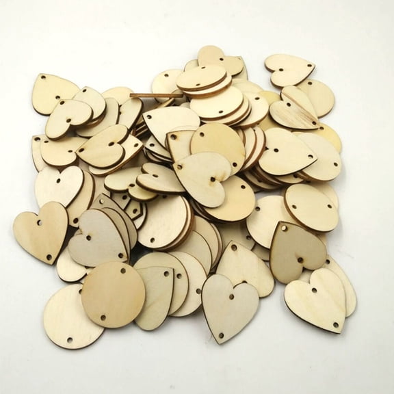 Raindrops 120Pcs Small Heart Sewing Wood Crafts for Artists and in Beige Round Shape