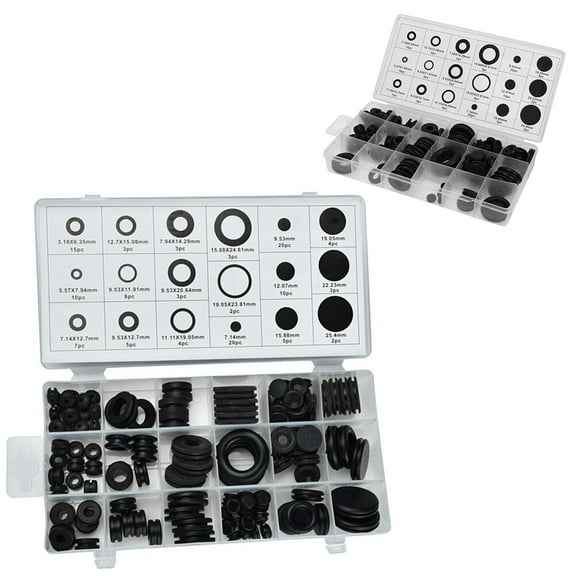 Raindrops 125 Piece Sealing Grommet Rubber Ring Assortment Set Hydraulic Plumbing Gasket Seal Kit Wire Ring Electrical Gasket Tools Washers Seals Set - Black