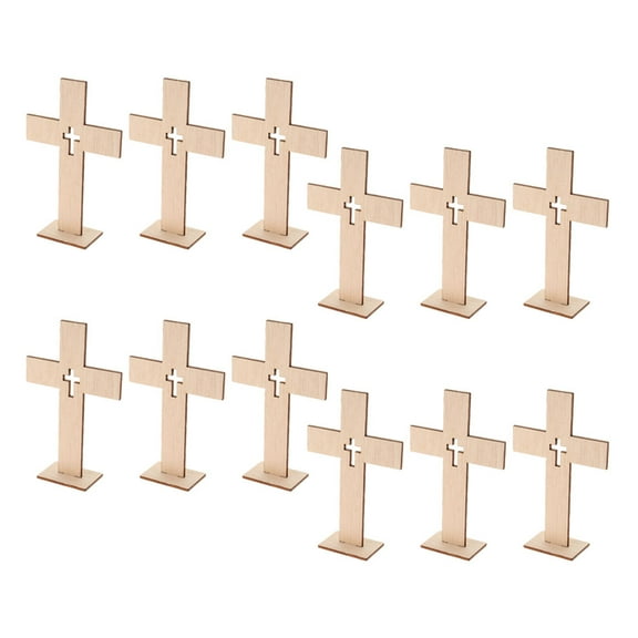 Raindrops Table Artistic Ornaments Small Wooden Crosses Beige 12PCS
