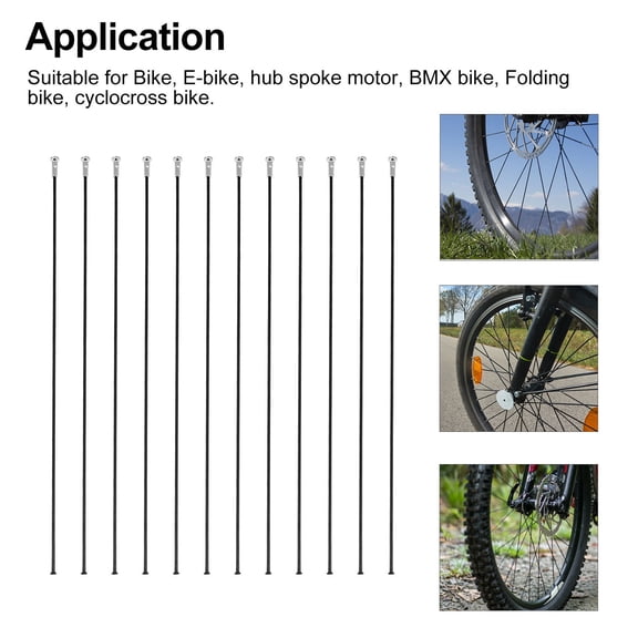 Raindrops 12Pcs Black Stainless Steel Bike Spokes J Bend for E Bike Folding Cyclocross Use