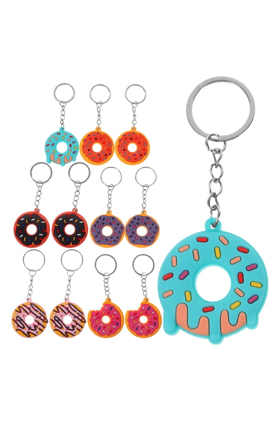 12Pcs Cute Key Chain Doughnut Shaped Keychain Assorted Color Pvc Decorative Backpack Pendant present Option