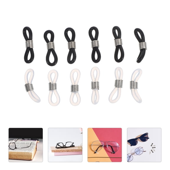 Raindrops 12Pcs Eyeglass Cord Black and White Rubber Ends for Secure Eyeglass Holder