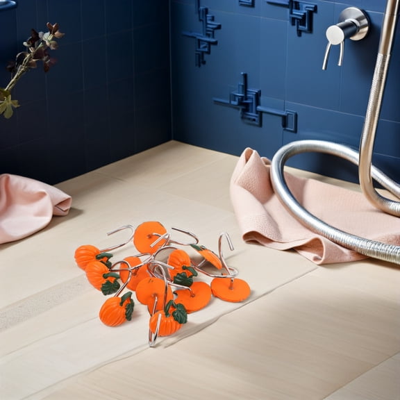 Raindrops 12Pcs Fall Pumpkin Shower Curtain Hooks in Orange Resin for Bathroom Window and Curtain Organization