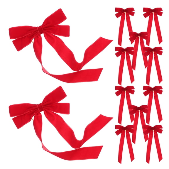 FOMIYES 12Pcs Luxurious Red Velvet Bow Decorations for Christmas Tree Wreath Front Door Holiday Decor