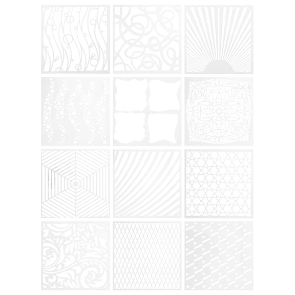 Raindrops 12Pcs Scrapbook Stencil Template Set for Drawing and Journaling White PET Material Square Shape