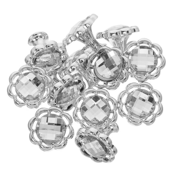 Raindrops 12Pcs Silver Flower Cabinet Knobs with Rhinestones for Wardrobe Dresser and Closet