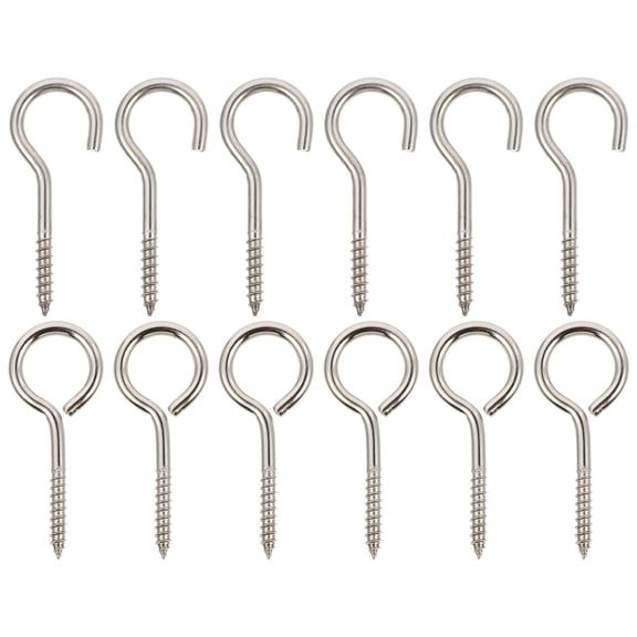 FOMIYES 12Pcs Stainless Steel Screw in Hooks Eyelet Design for Home Kitchen Hanging Use