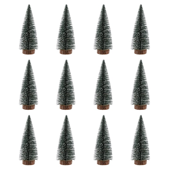 Raindrops 12-Pack Mini Christmas Trees with Wooden Bases, Small Desktop Holiday Decorations for Home, Office, and Festive Display
