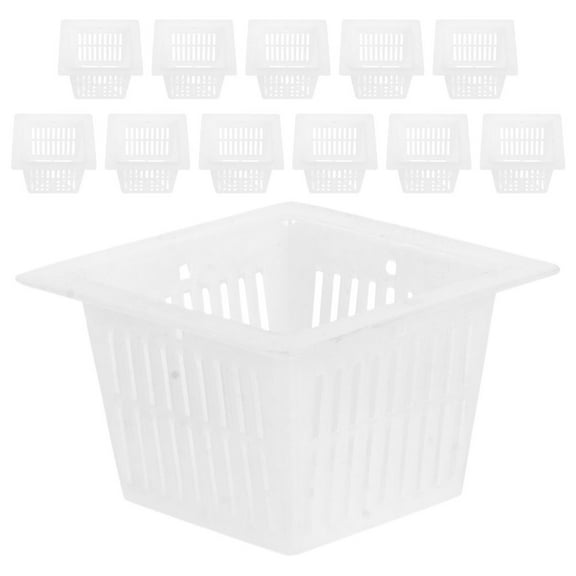 Raindrops 12pcs Square Nursery Pots White Plastic Garden Slotted Mesh Net Cup Heavy Duty Filter Plant Net Pots Square Planter For Lily Hydroponic Nursery Grow