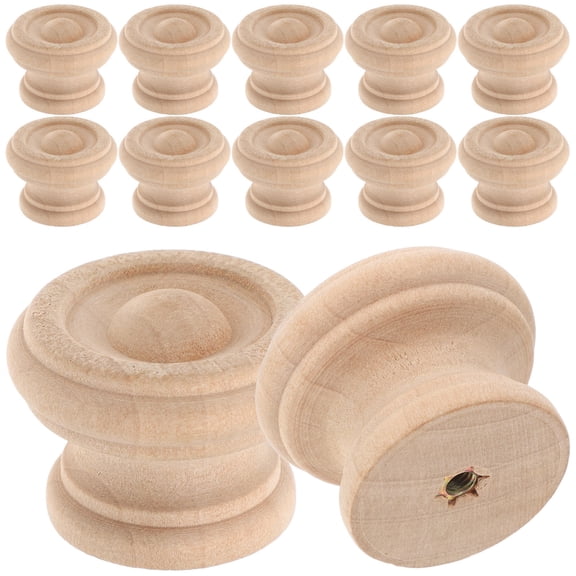 Raindrops 12-Pack Wooden Drawer Knobs Mushroom Pull Handles for Cabinets, Dressers, Kitchen, Unfinished Wood Cabinet Hardware
