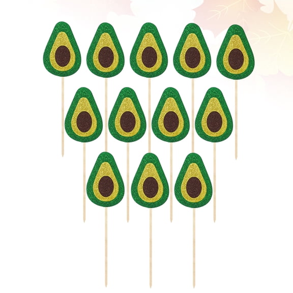 Raindrops Avocado Pattern Cake Picks 12pcs Pack - Cartoon Fruit Cake Inserts for Party Decoration and Baking Accessories