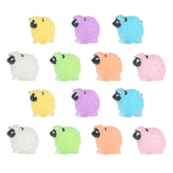 Raindrops 14Pcs Glow in Dark Resin Sheep Decorations for DIY Fairy Garden and Succulent Planters