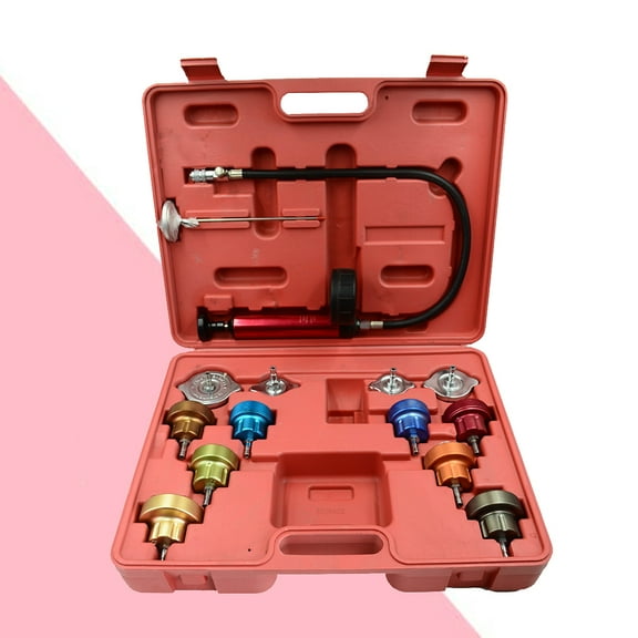 FOMIYES 14Pcs Automotive Leak Detector Tool Cooling System Pressure Tester with Gauge