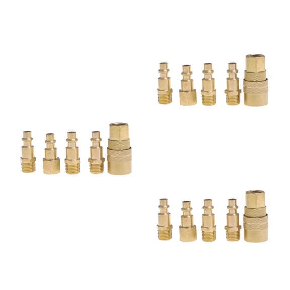 Raindrops 15 pcs Solid Brass Quick Coupler Set Air Hose Connector Fittings 1/4" NPT Plug Female Male Tools (Golden)