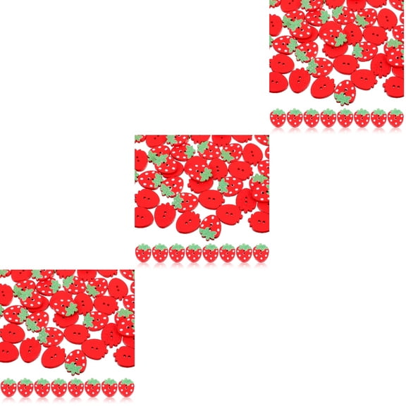 Raindrops 150 pcs Wooden Double Hole Sewing Buttons, Craft Buttons with Strawberry Design for Sewing and Crafts