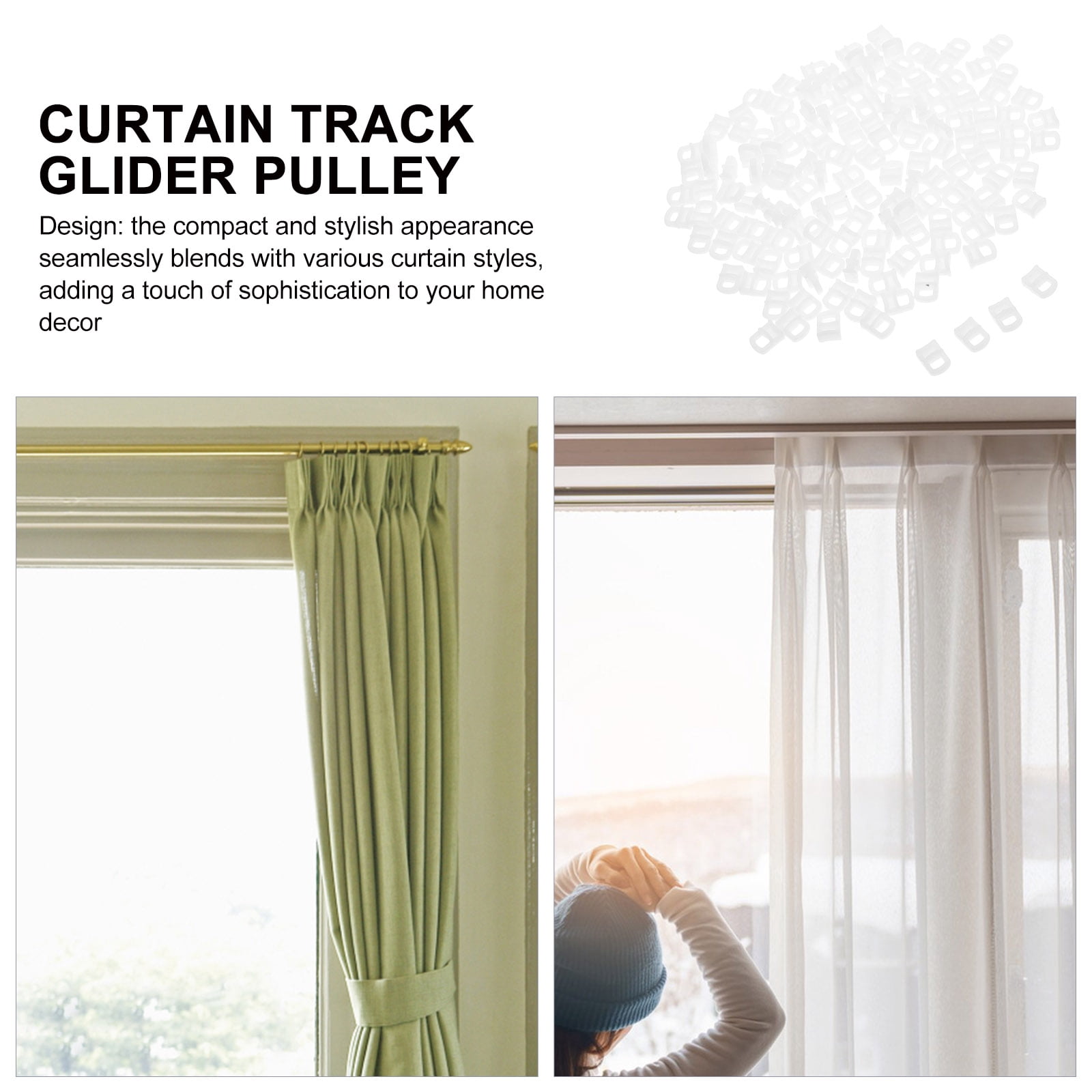 Lightweight Curtain Rails Raindrops 150pcs Sliding Curtain Rail Track Rollers Plastic White For ...