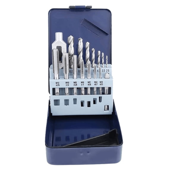 Raindrops 15Pcs Set Threaded Tap Drill Bit Set in 5.98x4.25x1.18in for Craftsmen and Handyman