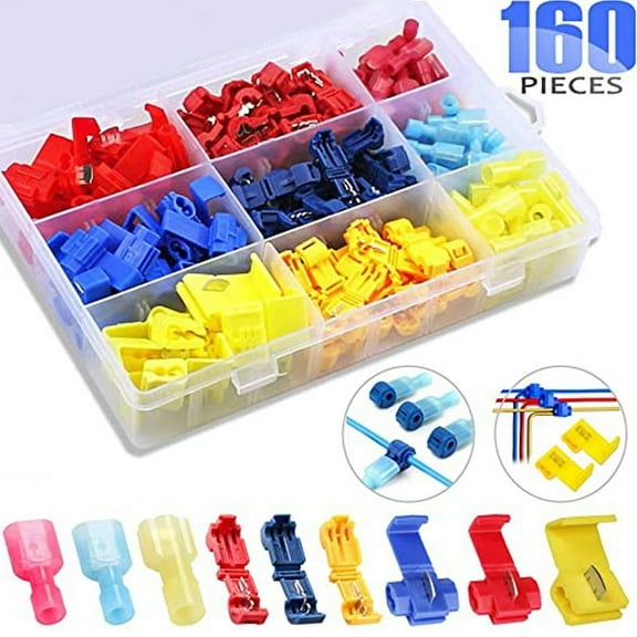 Raindrops 160pcs T Tap Wire Connectors Kit Quick Splice Electrical Wire Terminals Self-Stripping Insulated Male Quick Disconnects Automotive Wiring Waterproof T Connector