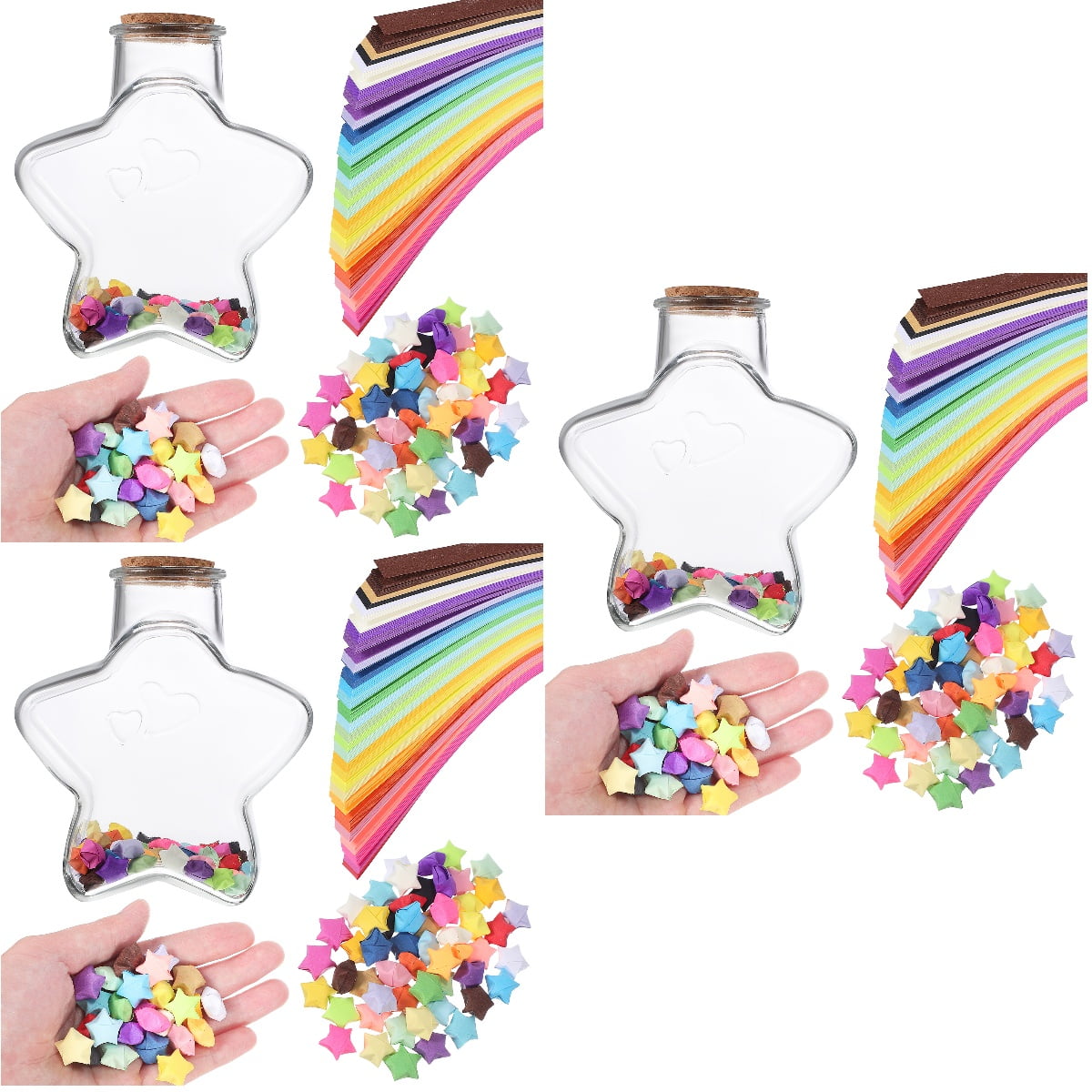 CRILSTYLEO Assorted Color Origami Star Folding Paper and Glass Jar for DIY