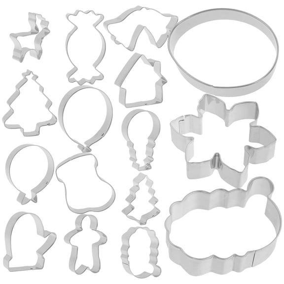 FOMIYES 16-Piece Holiday Baking Set with Stainless Steel Cookie Cutters and Fruit Shaping Tools for Christmas