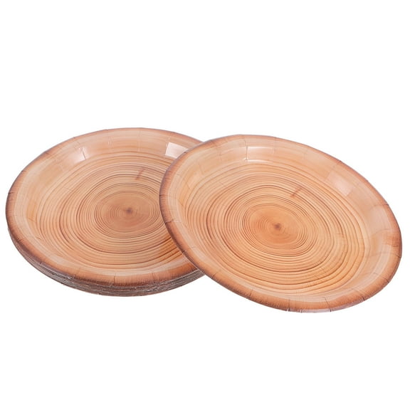 Raindrops 16pcs Simulated Wood Grain Paper Plates Rustic Simulated Wood Slice Plate Round Disposable Dinner dish for Woodland Baby Shower Birthday Party Supplies