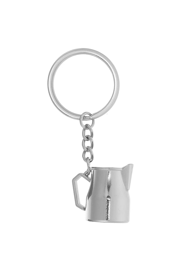 1Pack Cute Coffee Theme Keychain Silver Tone Mini Latte Art Pitcher for Everyday Use