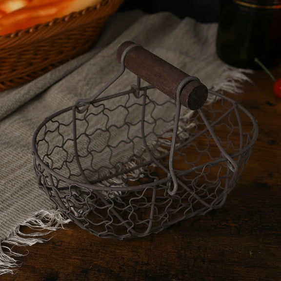 Raindrops Sturdy Black Iron Bread Holder Basket for Fruit Serving and Household Organization